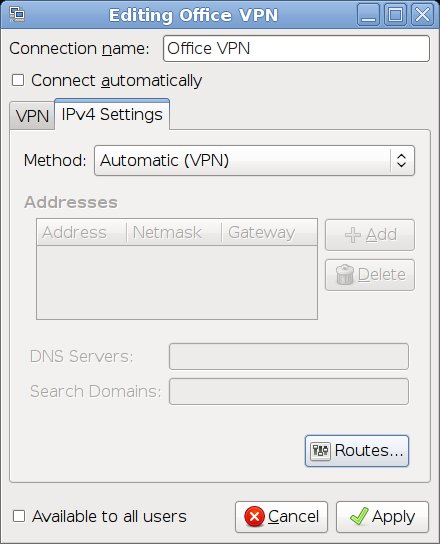 Network Connection - Edit VPN - IPV4 Settings - Click Routes